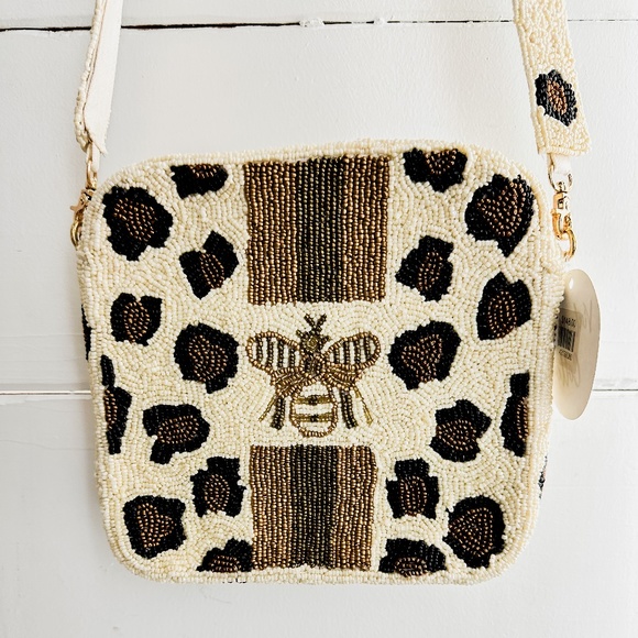 Handbags - NWT Queen Bee Beaded Handbag in Ivory